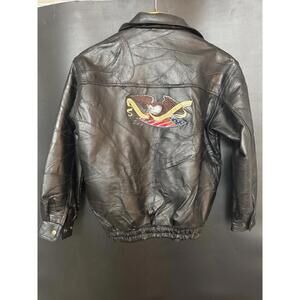 VINTAGE BLACK GENUINE LEATHER Patchwork MOTORCYCLE JACKET SIZE S
